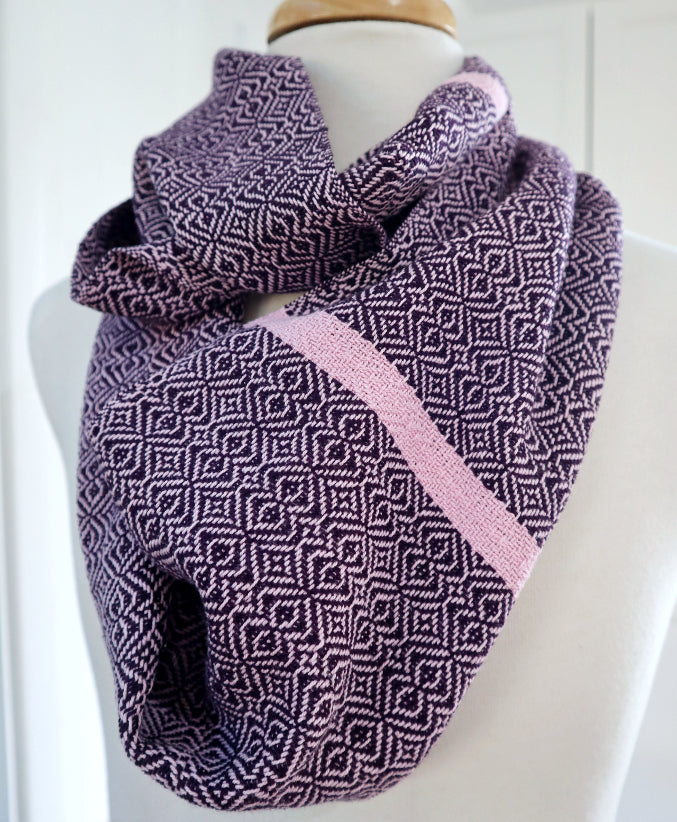 Handwoven cotton scarf in plum dark purple with dusty pink