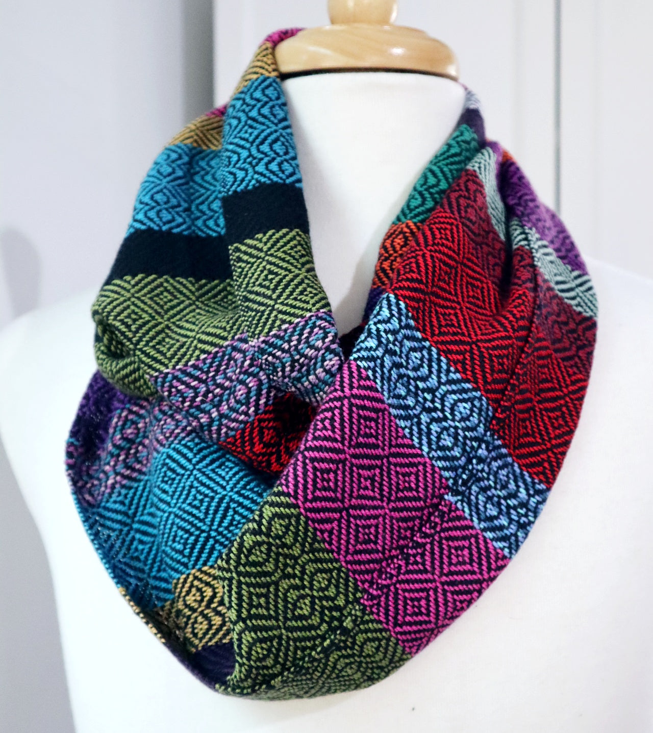 Handwoven multi coloured infinity scarf loop scarf