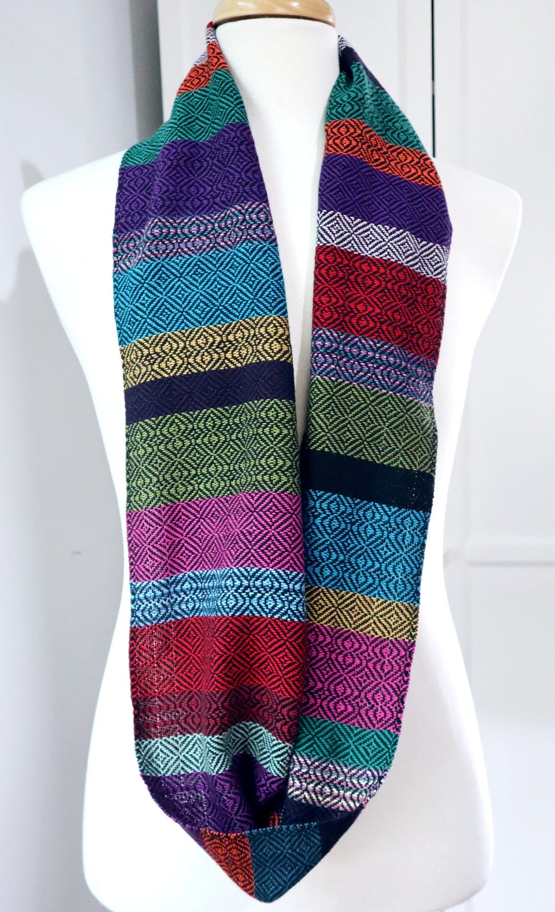 Handwoven multi coloured loop infinity scarf