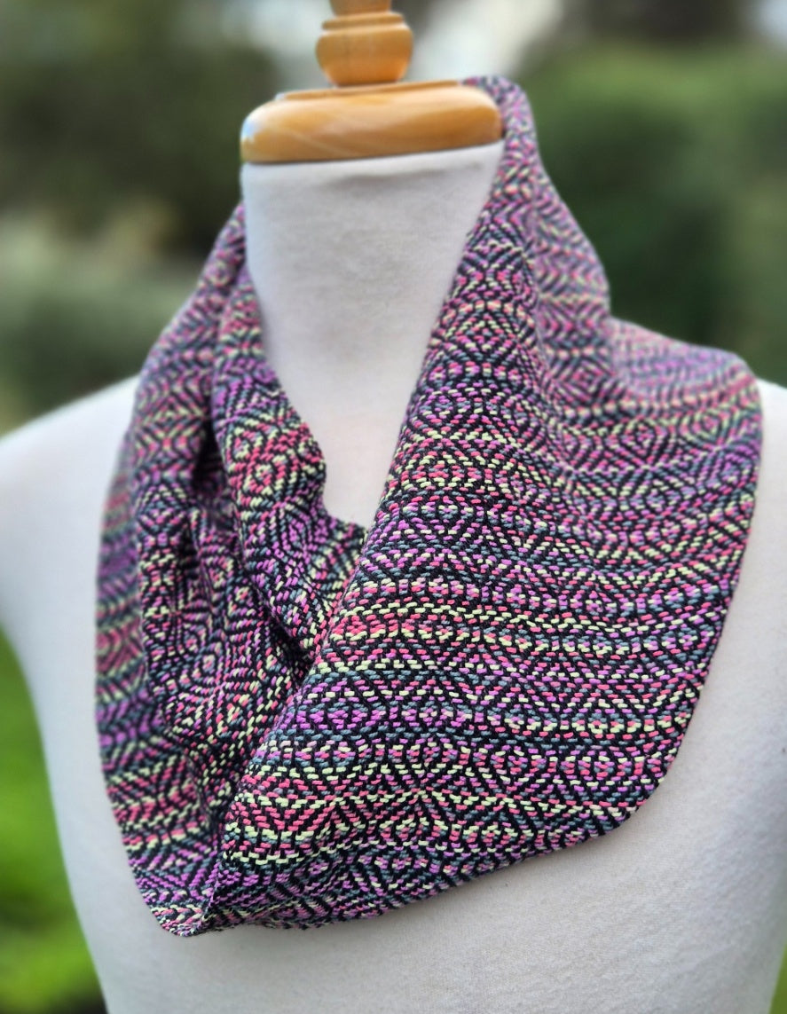 FLORAL NOIR CRAVAT - Handwoven Cotton Cravat in Black, Pink, Violet & Chartreuse