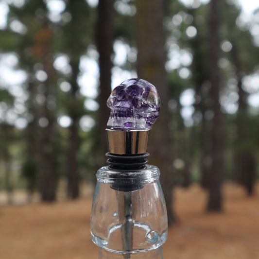 Resin Skull Bottle Stopper - purple glitter - Threefold Designs
