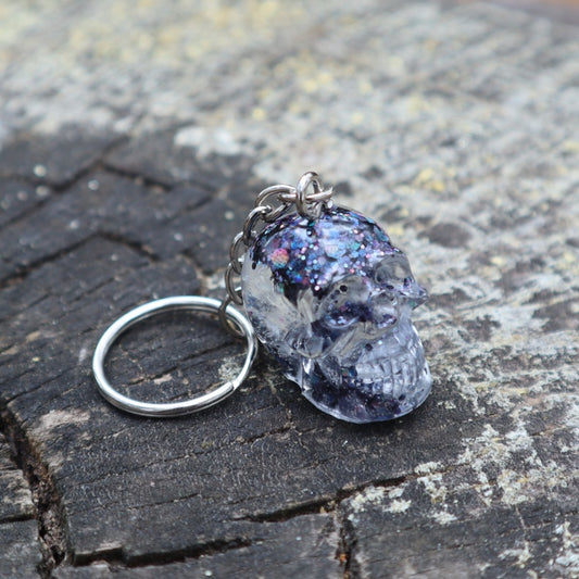 Resin Skull Keyring / Bag Charm - chunky black glitter - Threefold Designs