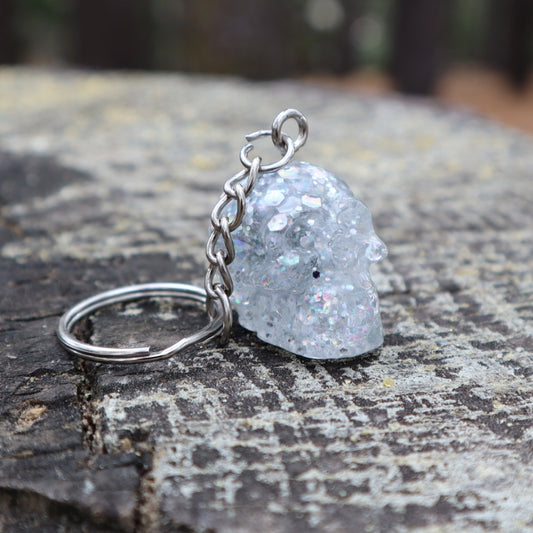 Resin Skull Keyring / Bag Charm - silver glitter - Threefold Designs