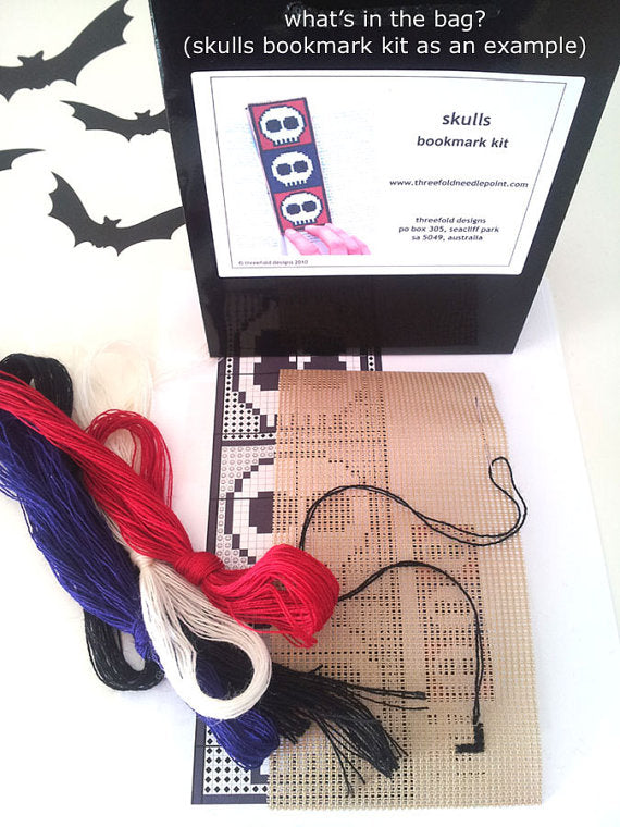 threefold designs cross stitch kit includes canvas, wool, instructions - easy for beginners