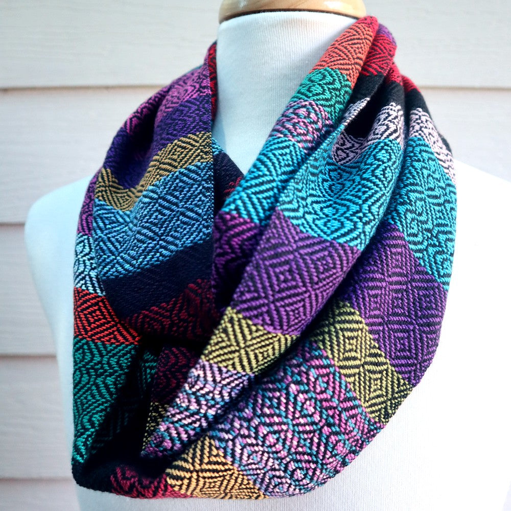 Handwoven multi coloured infinity scarf loop scarf
