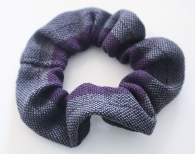 Handwoven Hair Scrunchie - Plum, Charcoal + Black - Threefold Designs