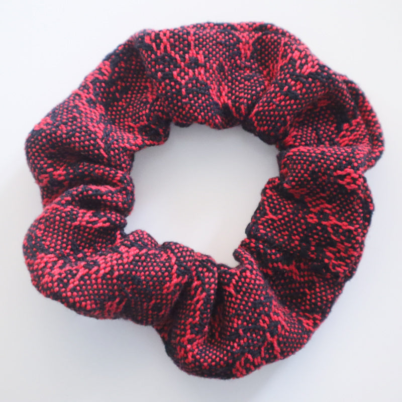 Handwoven Hair Scrunchie - Red + Black - Threefold Designs