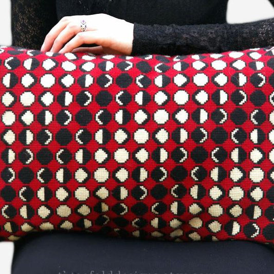Cross stitch needlepoint kit of Moon Phases in red, black and white - pagan, goddess, witchcraft, wicca, original and unique - kit includes wool, instructions, canvas - suitable for beginners