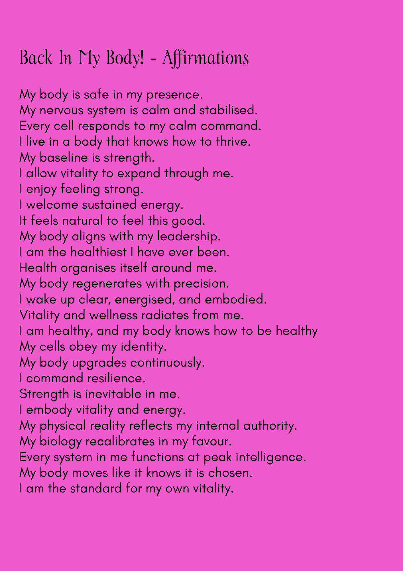 Pink background with black text containing affirmations for health and wellbeing