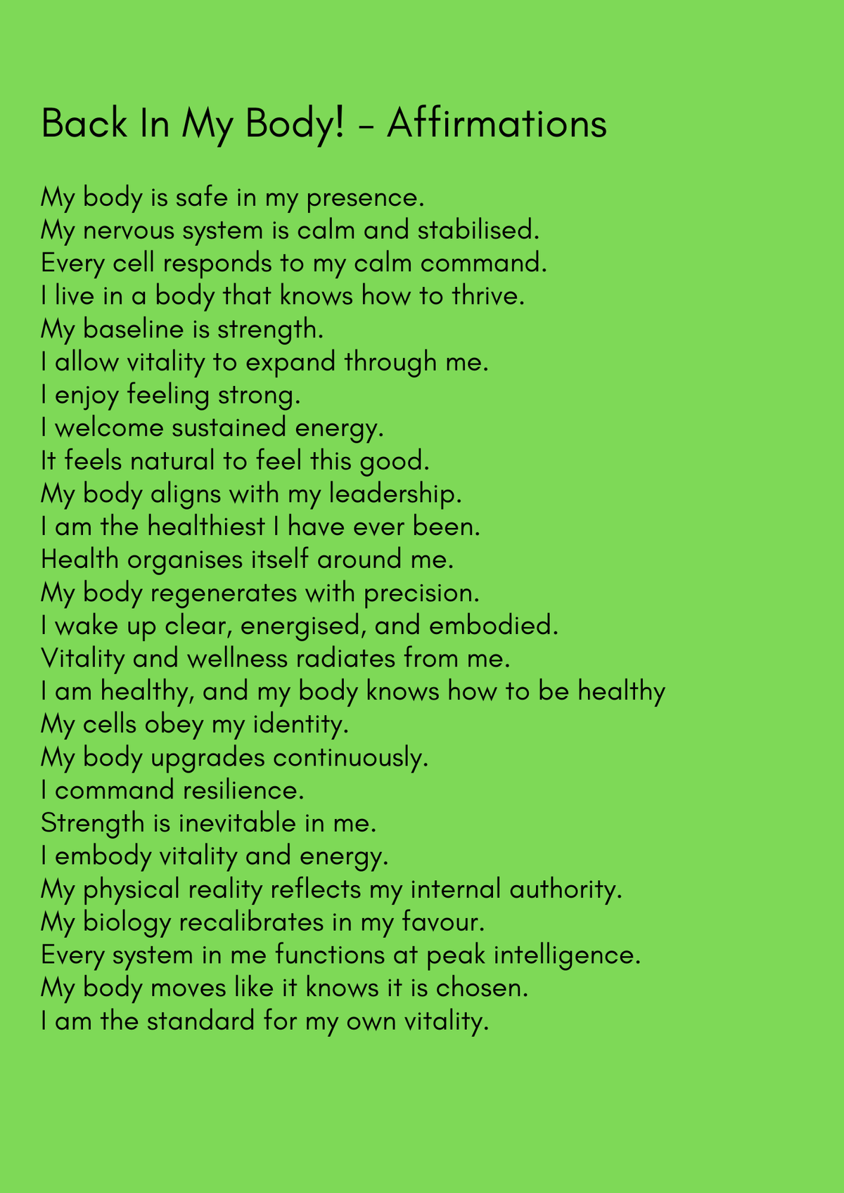 Affirmations about health and wellbeing