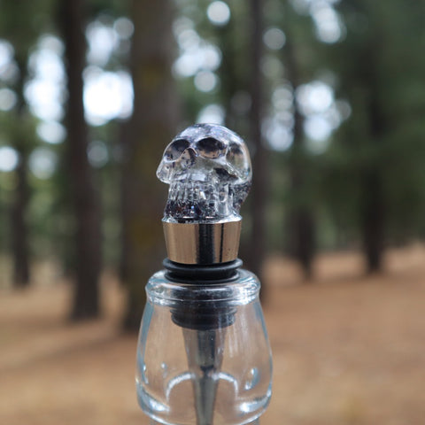 Resin Skull Bottle Stopper - black glitter - Threefold Designs