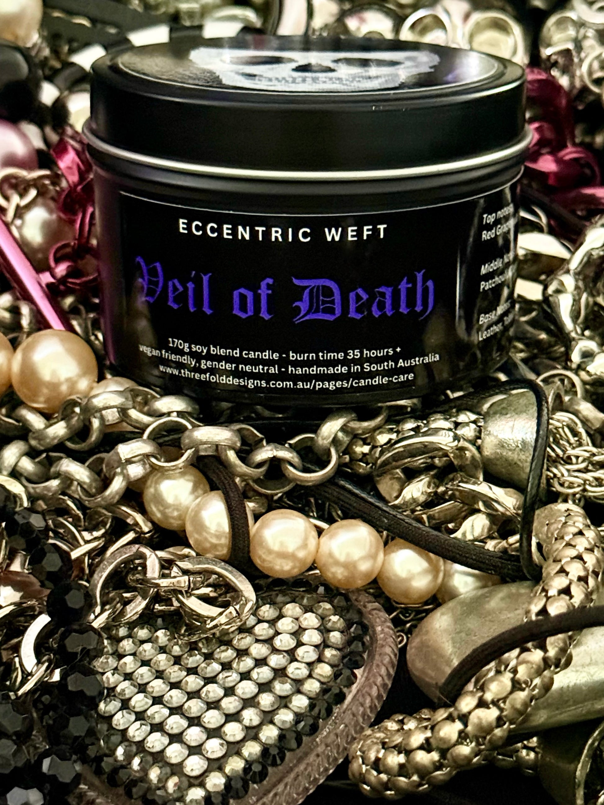 Soy Candle - VEIL OF DEATH - Leather, Tobacco & Amber Candle | Masculine Soy Candle | Dark Woody Aftershave Scent | Gothic Handmade Home Fragrance - Threefold Designs