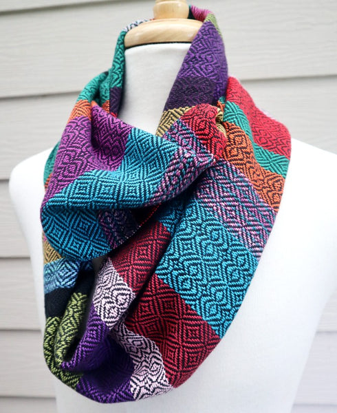 Handwoven multi coloured infinity scarf loop scarf
