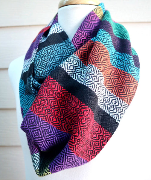 Handwoven multi coloured infinity scarf loop scarf