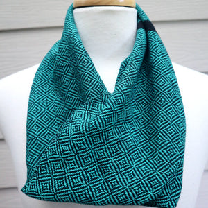 Handwoven Infinity Scarf - Cravat - Jade Green Geometric - Threefold Designs