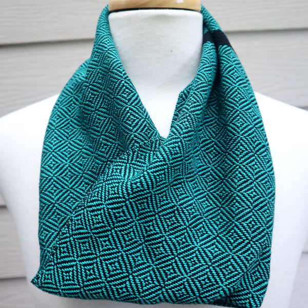 Handwoven Infinity Scarf - Cravat - Jade Green Geometric - Threefold Designs