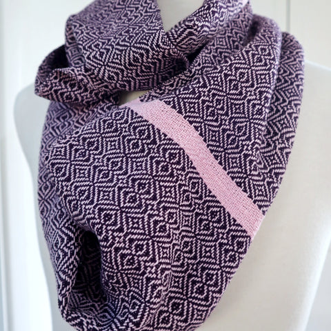 Handwoven cotton scarf in plum dark purple with dusty pink