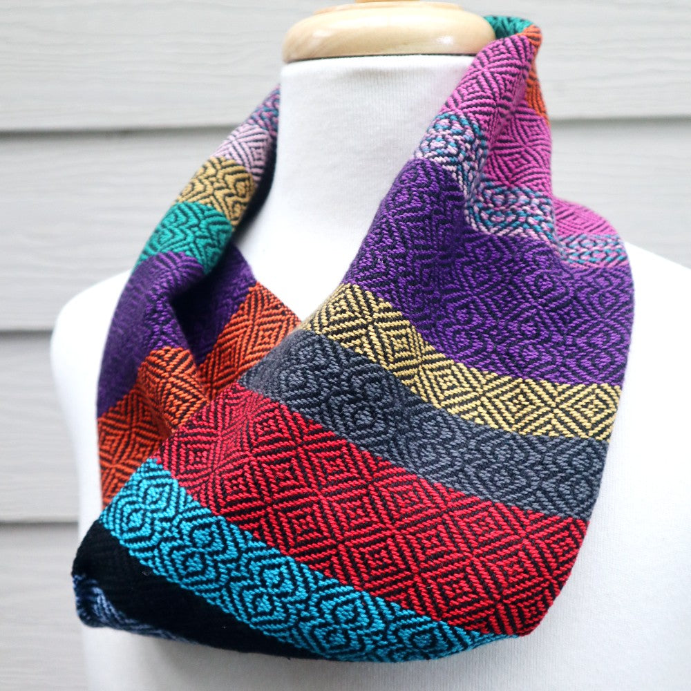 Handwoven Infinity Scarf - Liquorice Allsorts Cravat - Threefold Designs