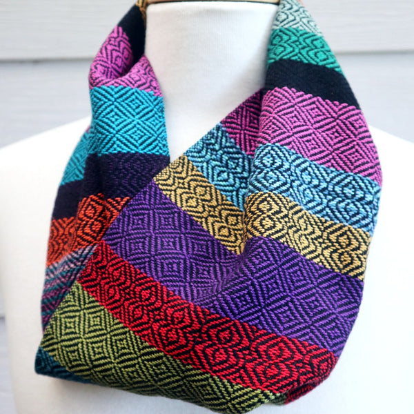 Handwoven Infinity Scarf - Liquorice Allsorts Cravat - Threefold Designs