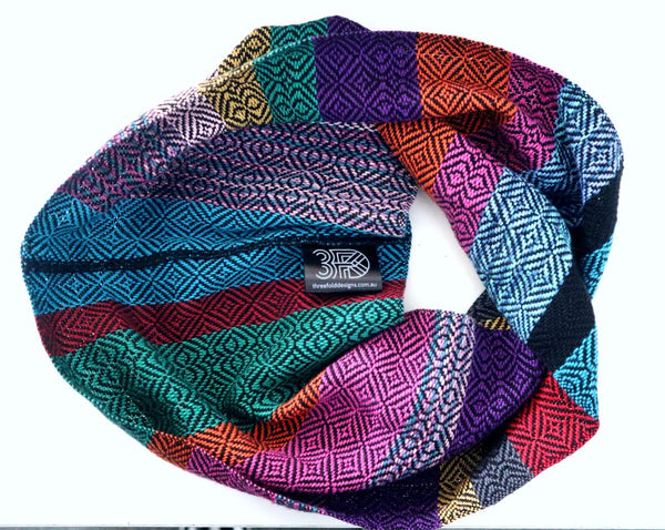 Handwoven Infinity Scarf - Liquorice Allsorts Cravat - Threefold Designs