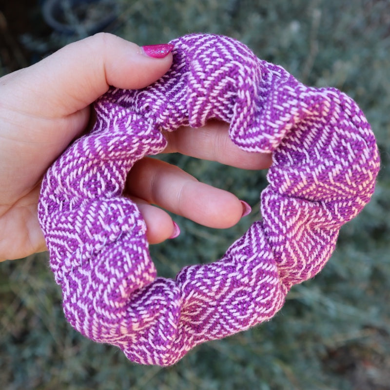 Handwoven Hair Scrunchie - Magenta Fruit Tingles - Threefold Designs