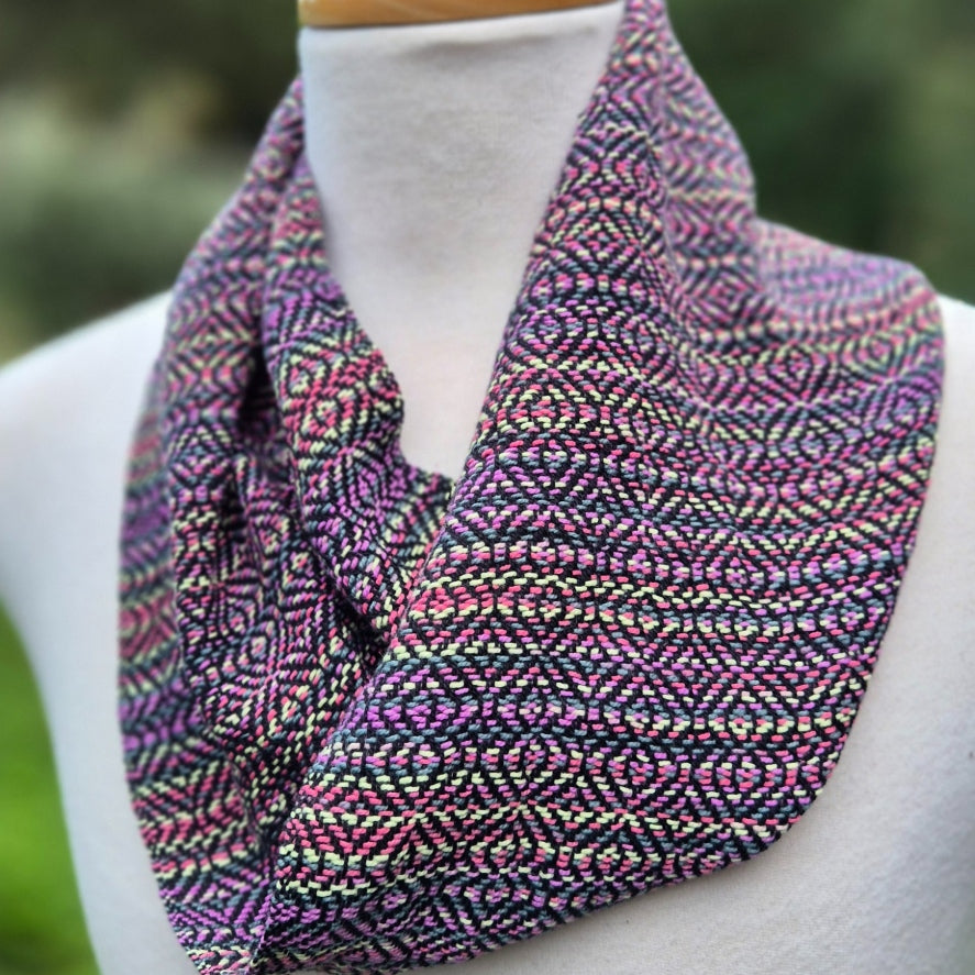 FLORAL NOIR CRAVAT - Handwoven Cotton Cravat in Black, Pink, Violet & Chartreuse