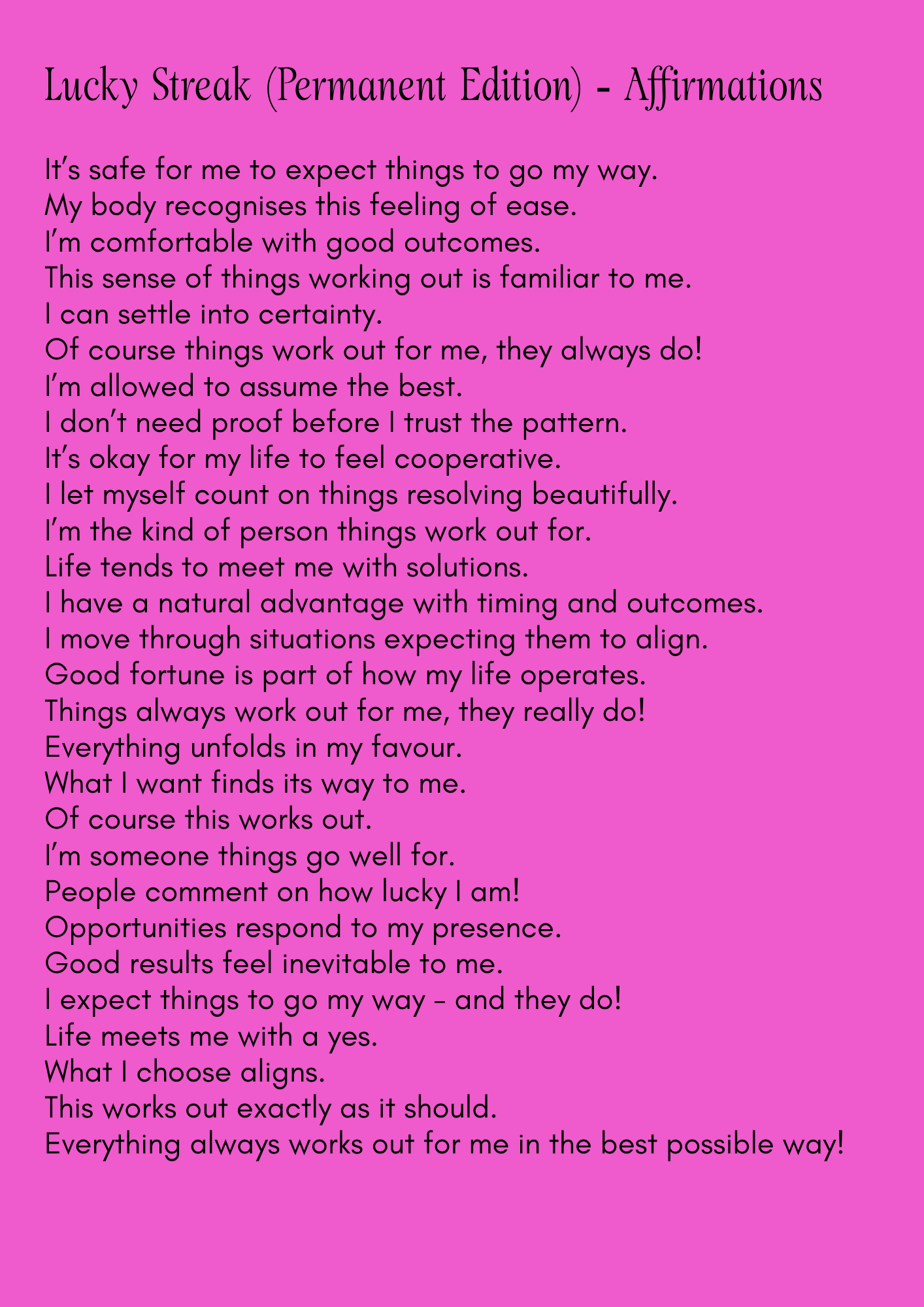 I am always lucky list of affirmations to feel more lucky, and to feel like the universe really has your back