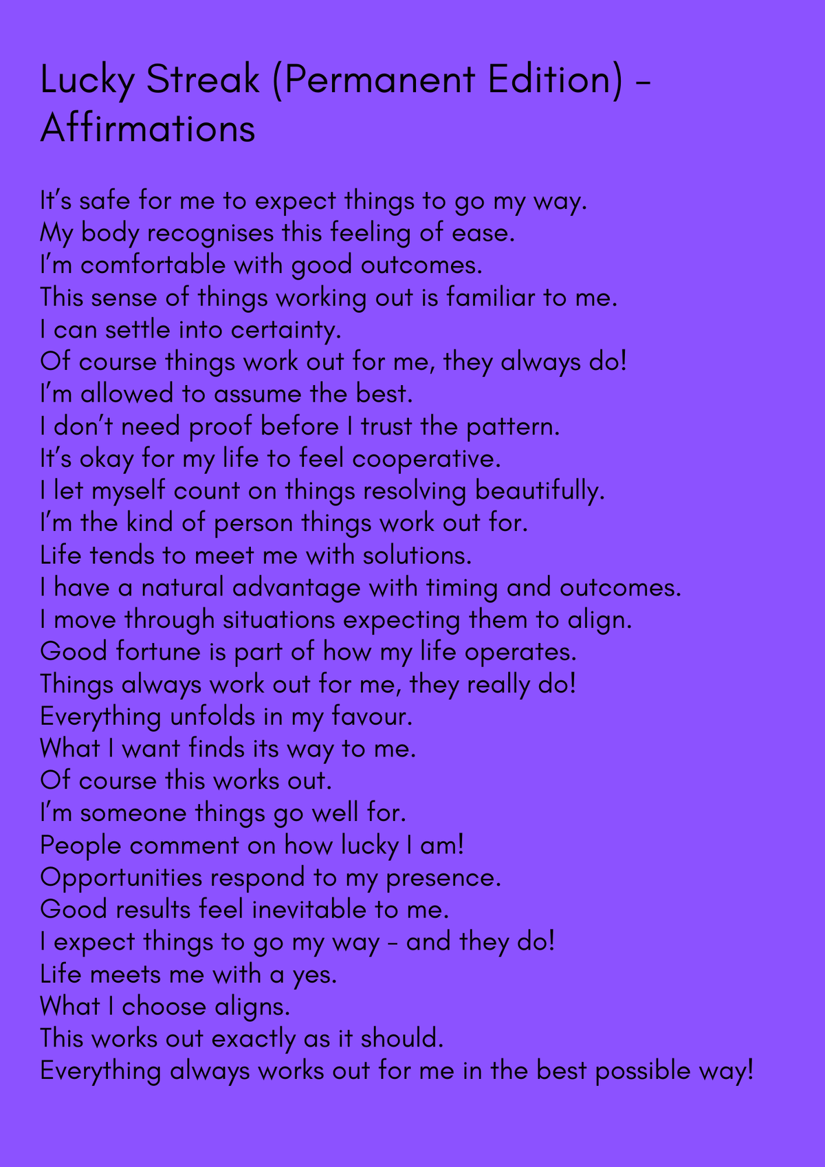 Affirmations for good luck, lucky girl syndrome