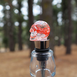 Resin Skull Bottle Stopper - orange cotton + silver glitter - Threefold Designs