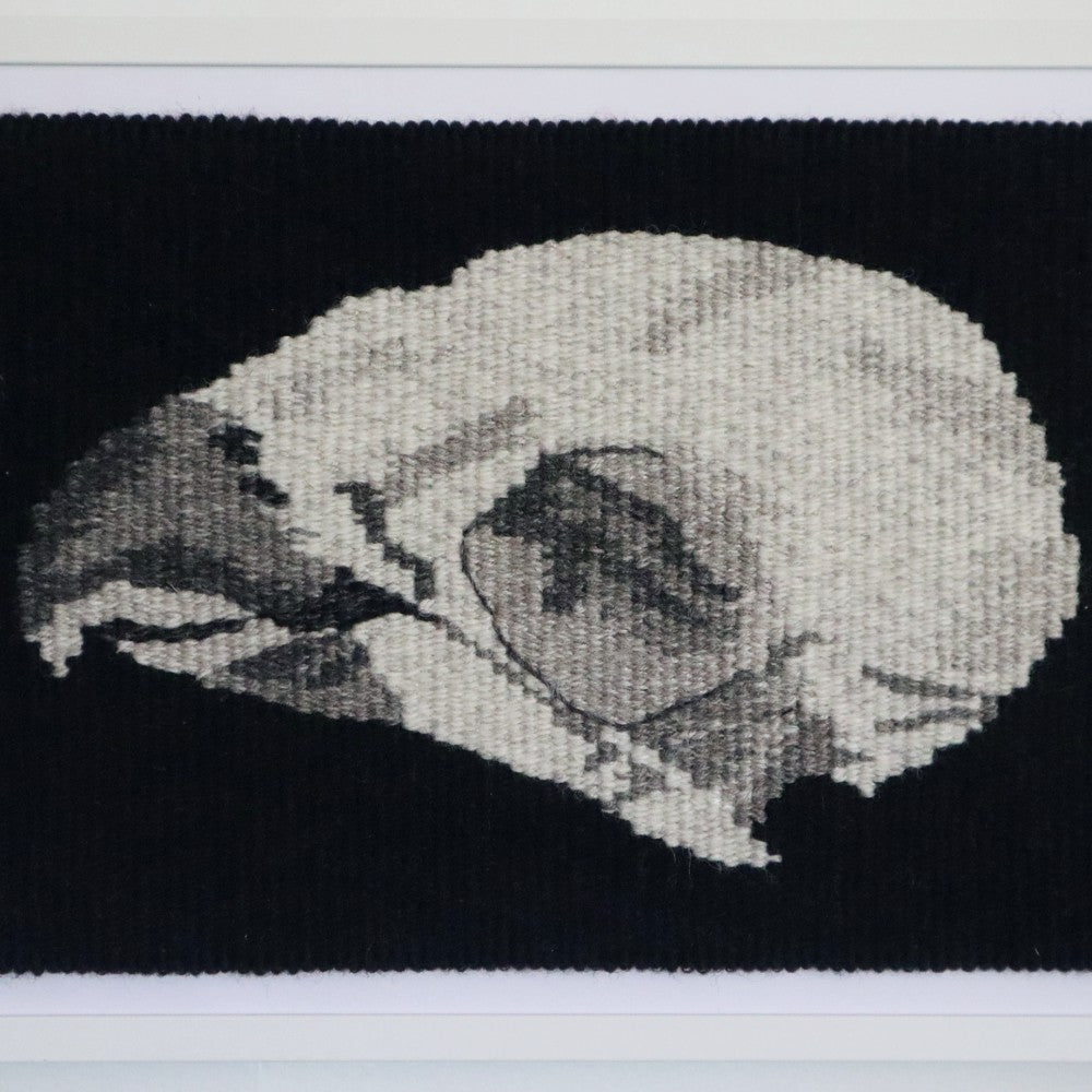 hand woven tapestry of parrot skull