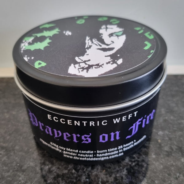 handmade soy candle with artwork on lid goth  - wood smoke fragrance, goth candle