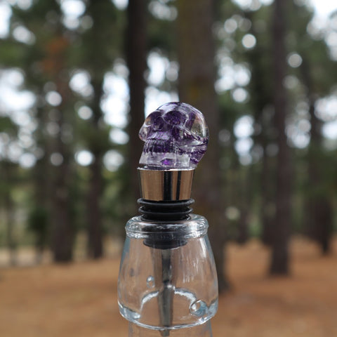 Resin Skull Bottle Stopper - purple glitter - Threefold Designs