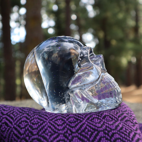 Resin X-Ray Skull - handmade with x-ray film and purple glitter - Threefold Designs