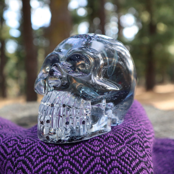 Resin X-Ray Skull - handmade with x-ray film and black glitter - Threefold Designs