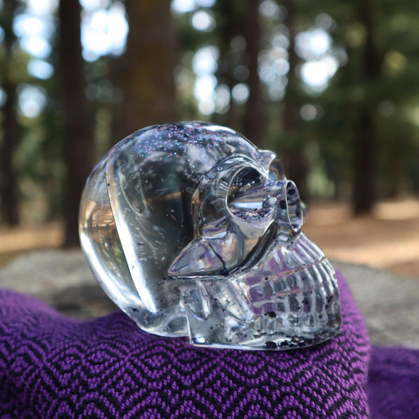 Resin X-Ray Skull - handmade with x-ray film and black glitter - Threefold Designs
