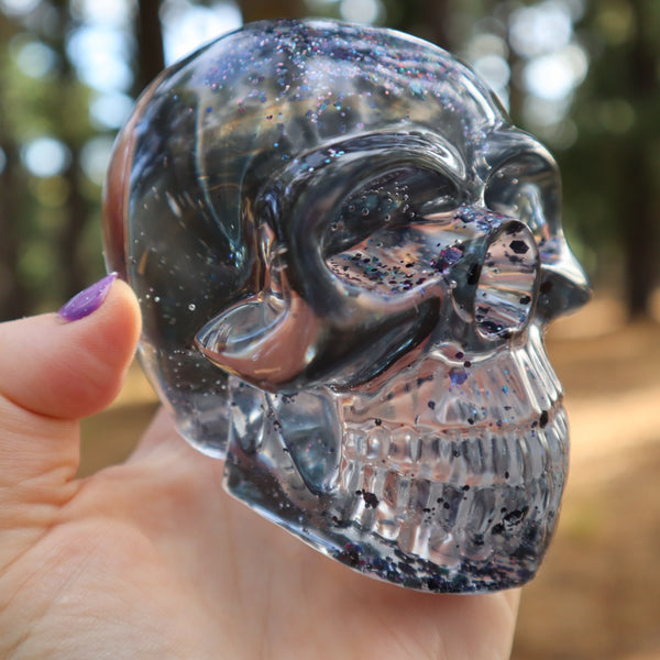 Resin X-Ray Skull - handmade with x-ray film and black glitter - Threefold Designs