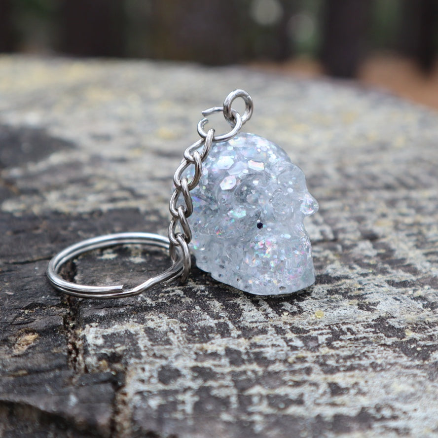 Resin Skull Keyring / Bag Charm - silver glitter - Threefold Designs