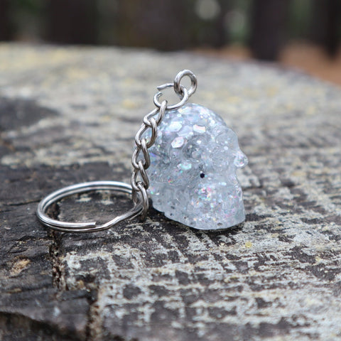 Resin Skull Keyring / Bag Charm - silver glitter - Threefold Designs