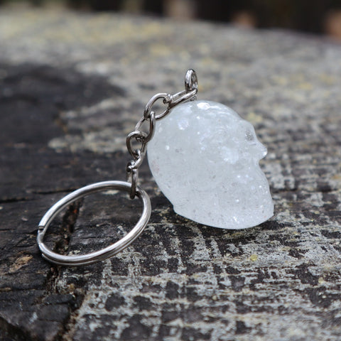 Resin Skull Keyring / Bag Charm - white glitter - Threefold Designs