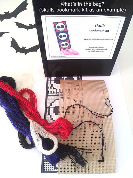 threefold designs cross stitch kit includes canvas, wool, instructions - easy for beginners