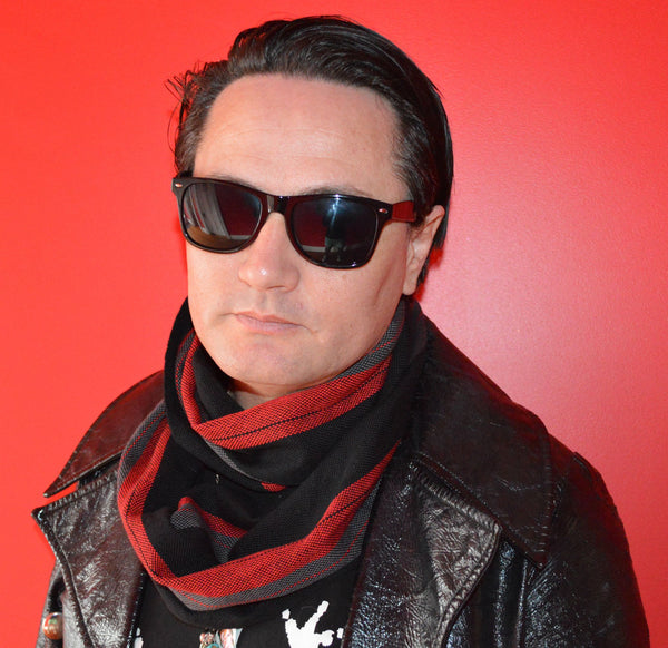 Handwoven Scarf - Dapper - Red, Charcoal + Black - Threefold Designs