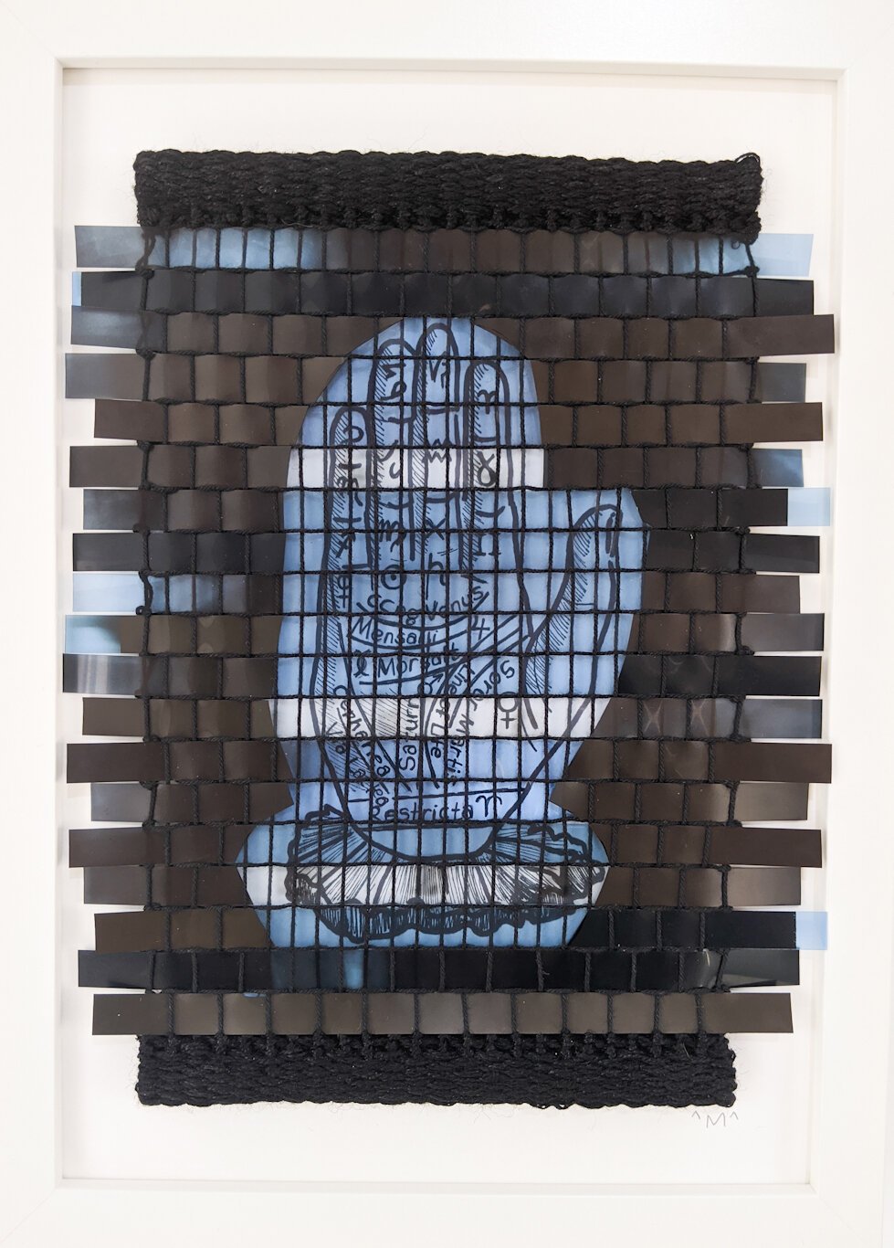 palmistry drawing with hand woven x-ray film overlaid