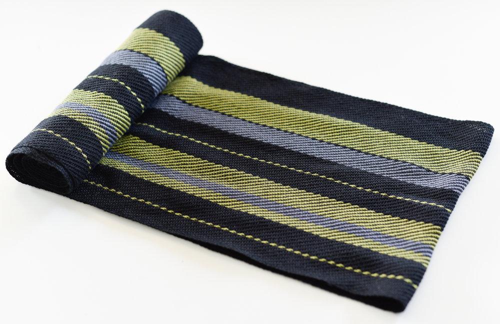 Handwoven Scarf - Dapper - Olive, Charcoal + Black - Threefold Designs