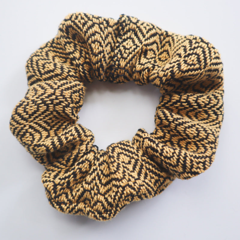 handwoven hair scrunchie in mustard colour