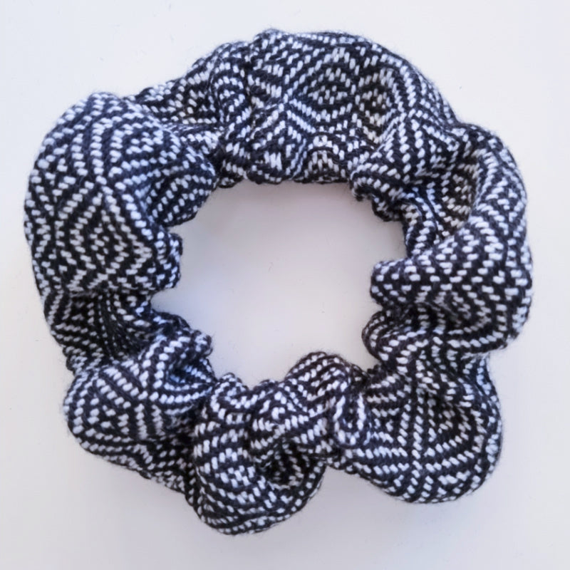 Handwoven Hair Scrunchie - Silver + Black