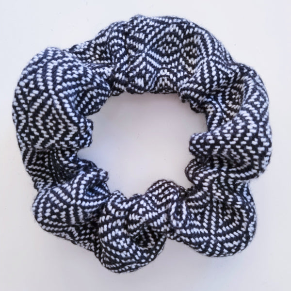 Handwoven Hair Scrunchie - Silver + Black