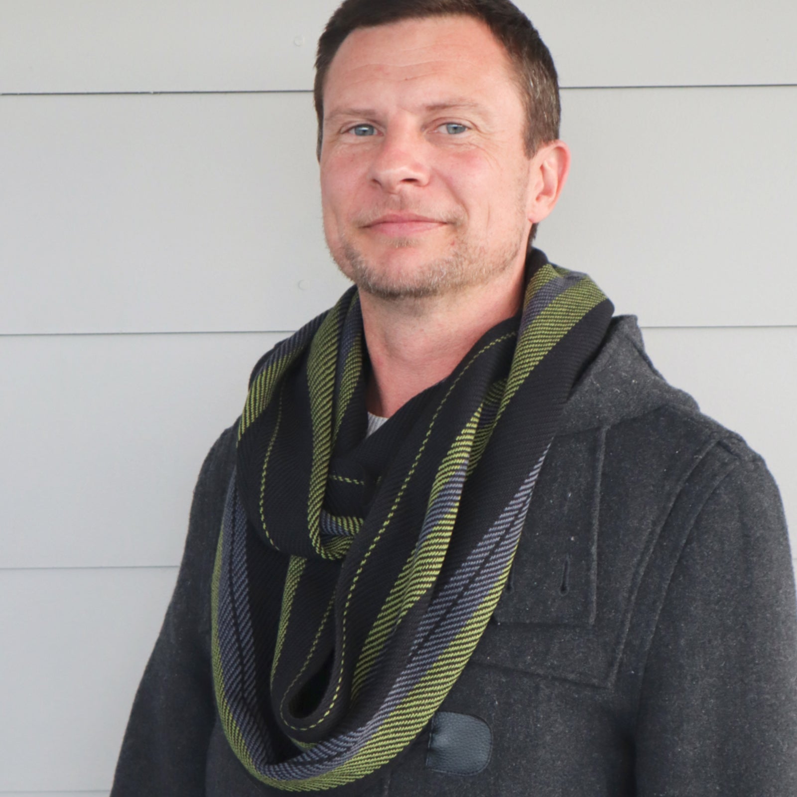 Handwoven Scarf - Dapper - Olive, Charcoal + Black - Threefold Designs