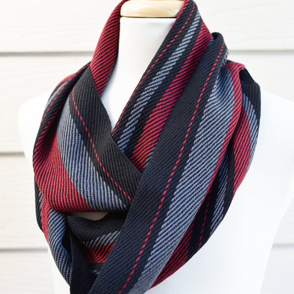 Handwoven Scarf - Dapper - Burgundy, Charcoal + Black - Threefold Designs