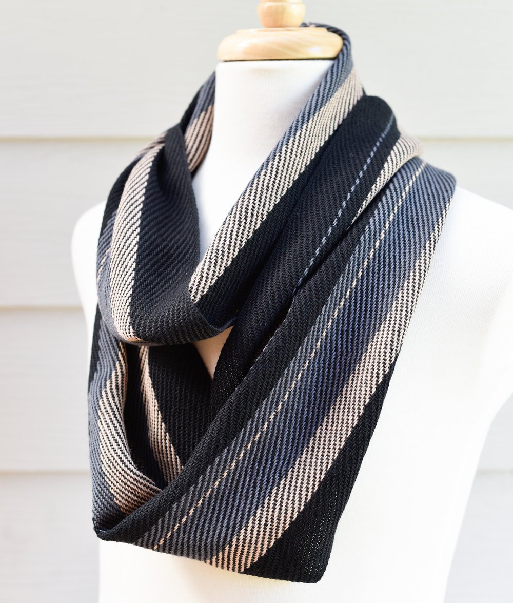 Handwoven Scarf - Dapper - Oatmeal, Charcoal + Black - Threefold Designs