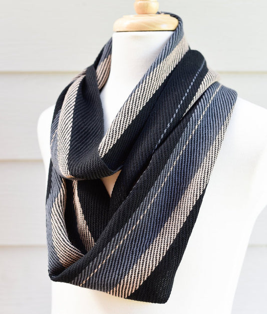 Handwoven Scarf - Dapper - Oatmeal, Charcoal + Black - Threefold Designs